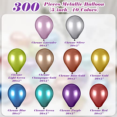 Libima 300 Pieces 5 Inch Metallic Chrome Latex Balloons Round Helium Balloons Kids' Party Balloons For Birthday Bridal Wedding Baby Shower Graduation Engagement Party Decoration (Multicolored) #TOP1