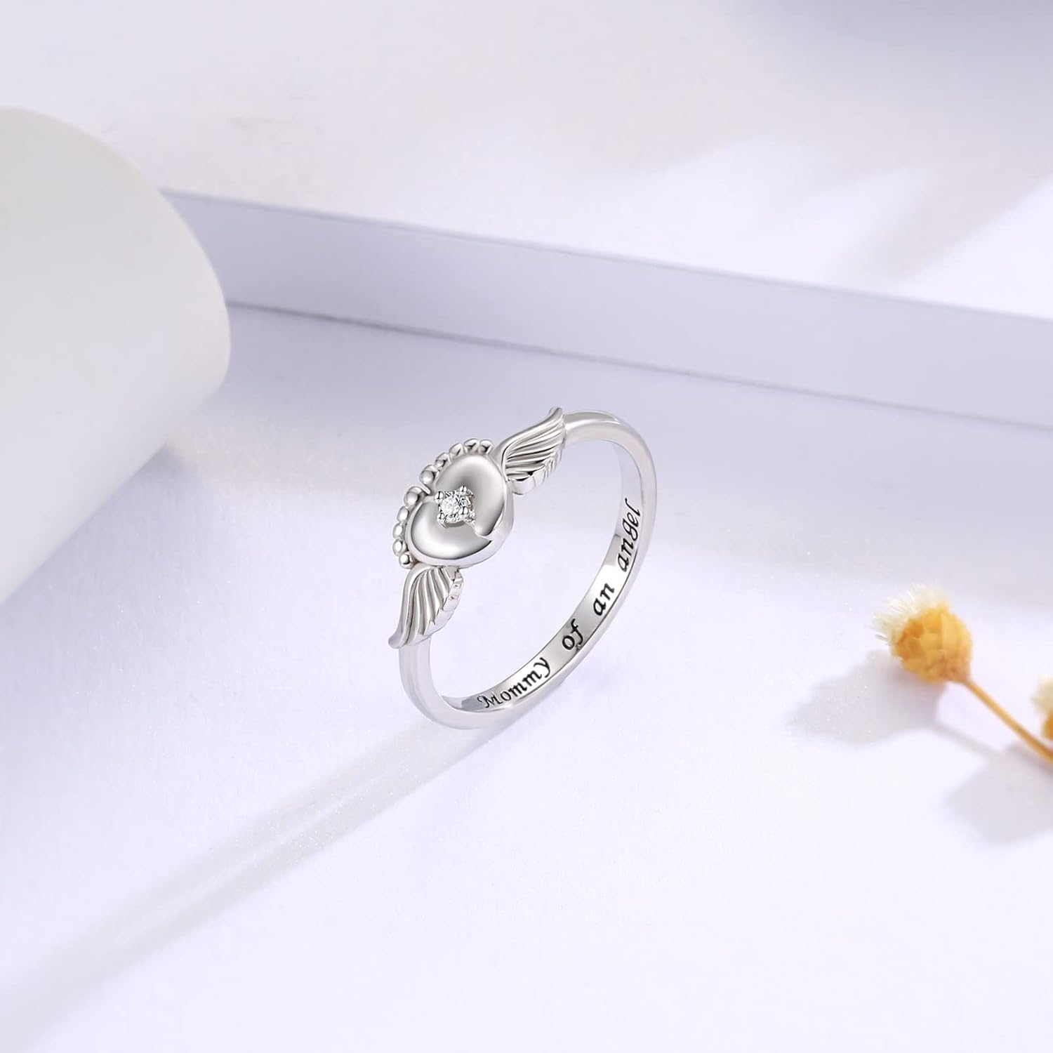 Sariel Miscarriage Mommy of an Angel Ring 925 Sterling Silver Loss of Sympathy Gifts Memorial Infant Loss Jewelry for Women - Image 2