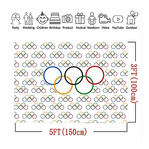 Xll Olympic Sport Theme Photography Background Vinyl Olympic Rings International Banner For Sports Party Photo Backdrops 5X3Ft Countries For Classroom Garden Grand Opening Sports Clubs Party Supplies #TOP5