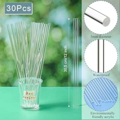 Image of Zopeal 30 Pcs 12 inch Clear Acrylic Dowel Rod for Craft,0.2'' /5mm Diameter
