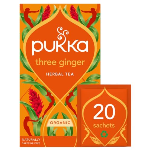 Pukka Herbs Three Ginger Herbal Tea, 20 Tea Bags, Natural & Caffeine Free
