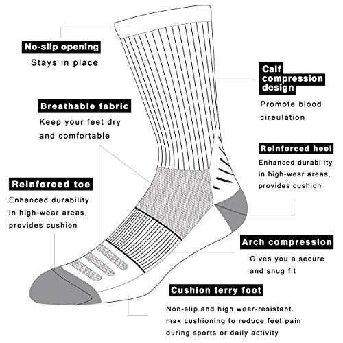 COOVAN Men's 6P-Pack Premium Athletic Crew Socks Men Thick Cushion Casual Work Sock With Moisture Wicking2