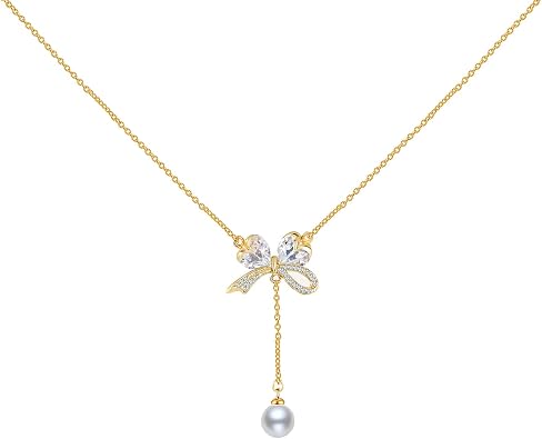 Butterfly Necklace 14K Gold Plated 925 Silver CZ Bow Choker Gift for Women