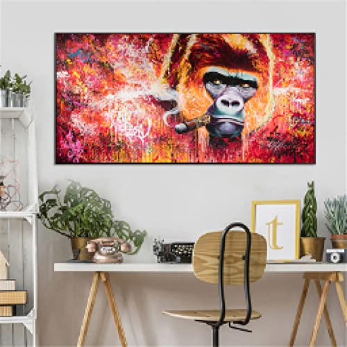 Toile graffiti orang-outan fumer 50x100cm design moderne sans cadre