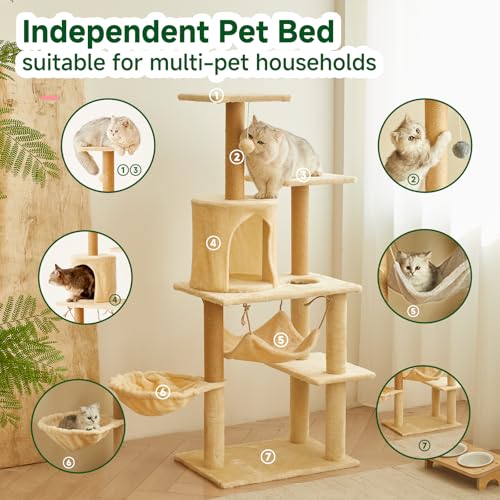 Torre para gato de 52 pulgadas con rascador y hamaca miniatura 4