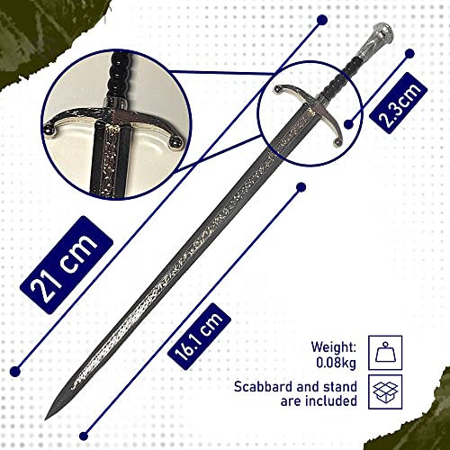 Brieföffner GoT - Jon Snow Longclaw Schwert, Schwert Brieföffner mit Scheide & Ständer 21cm, Miniatur Schwert & Geschenk und Gadgets