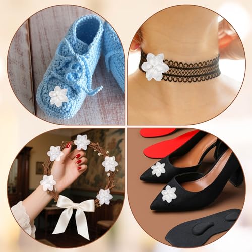 3 Yards Organza Flower Trims 3D Pearl Beads Lace Edge Trims Ribbon Vintage Edging Trimmings Fabric Embroidered Applique Floral Applique for Sewing DIY Crafts Wedding Dress Embellishment - Thumbnail 6