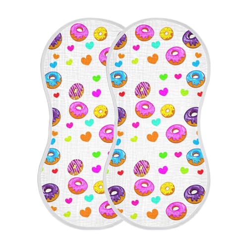 Doughnut Heart Colorful Baby Burp Cloths Cotton Washcloths Super Soft Absorbent Burping Rags for Baby Boys Girl Muslin Burp Cloths 2 Pack2