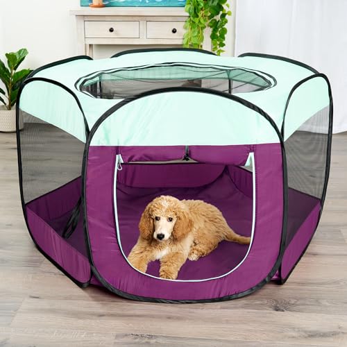 Image of Furhaven Portable Dog Playpen, Cat Playpen, Pet Playground,Kennel Foldable Indoor Outdoor Zippered Puppy Crate - Purple, Large