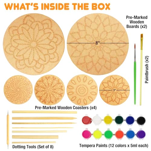 Image of Asian Hobby Crafts Mandala Dotting Art Kit for Adults & Beginners | Includes Paints, Brushes & Dotting Tools with Pre-Designed MDF Boards | Ideal for Mandala Artist & Gifting