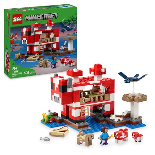 LEGO Minecraft La Casa-Champiñaca Juguete de Construcción para Niños y Niñas de 8 Años o Más, Isla y Personajes del Videojuego como Steve y un Fantasma, Bioma Campo de Champiñones, Regalo Gamer 21270