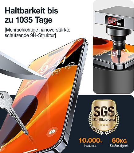 TORRAS [Pełne szkło hartowane do iPhone'a 15 Pro, wojskowe nietłukące się] [9H odporne na zarysowania] [Bez pęcherzyków powietrza bez kurzu] Najdłuższa trwała osłona ekranu iPhone 15 Pro szkło
