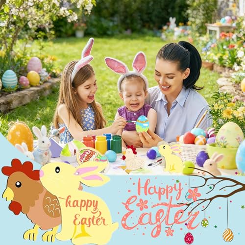 60 Stück Holzeier zum Bemalen, Ostereier Holz Osterdeko Zum Aufhängen mit Loch & Juteband DIY Osterei, Hasen und Küken Ostern Deko Ostereier Bemalen Ostergeschenk