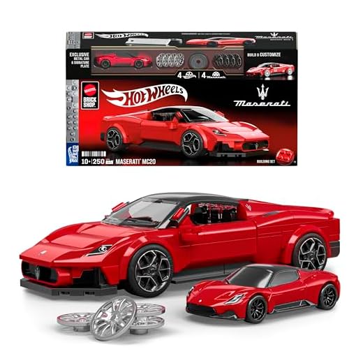 Mattel Brick Shop Hot Wheels Jogo de Construção Speed Maserati MC20 em escala 1:32 com Placa de Coleção e 1 carrinho de metal Perfeito para colecionadores