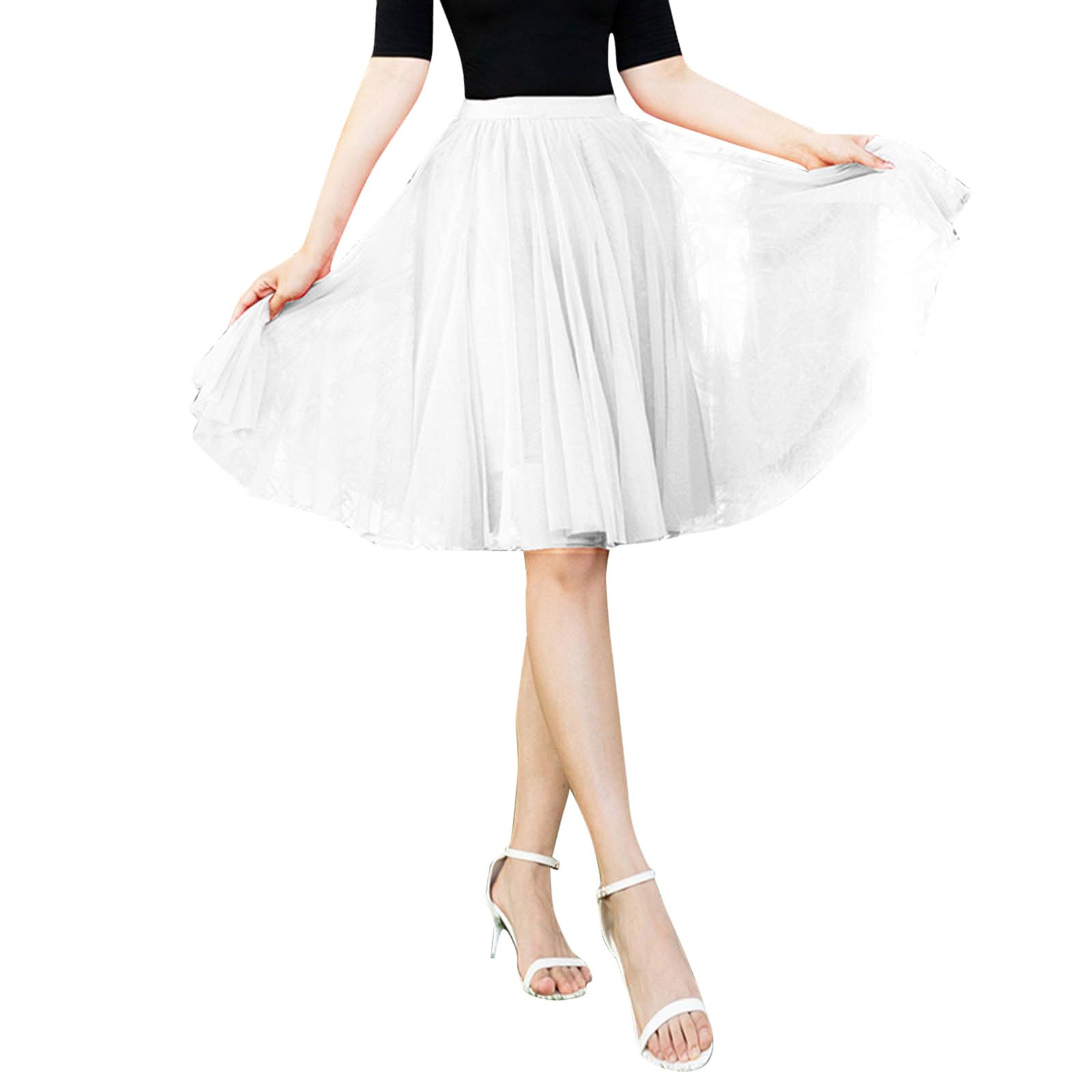 Gonna da donna in tulle, classica gonna anni '50, con collo alto, gonna pieghettata, di alta qualità, per donne e adulti