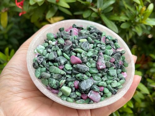 Image of GAF TREASURES 2 oz Lot Natural Semi Tumbled Gemstone Chips, Crushed Mini Crystals, Undrilled Crystal Chips (Ruby Zoisite)