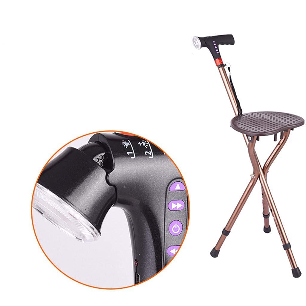 MObyat Andador para Ancianos,Bastón Muleta Taburete Plegable de Tres Patas con iluminación Silla con Alarma Bastón de Aluminio Taburete Altura Ajustable Ancianos Muleta-11.19