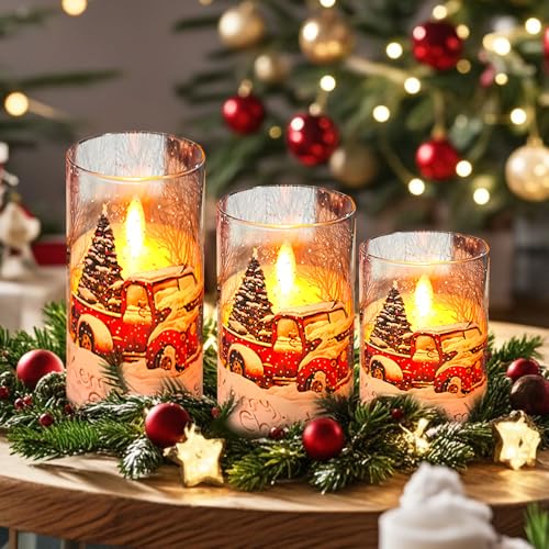 Weihnachtsdeko mit Kerzen 21 Weihnachtsdeko LED Kerzen Mit Timerfunktion, 3 Stück Flammenlose...