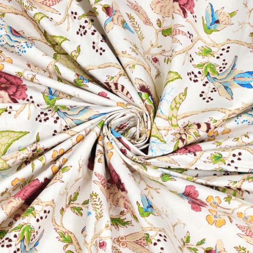 Image of Living Roots Ethnic Jaipur Block Print Double Cotton Bedsheet & 2 Pillow Covers, for Mattress Upto 6 inches Thick, No Colour Bleeding, Off White Colour, King Size 90 * 108 inches, 120TC (617-C)