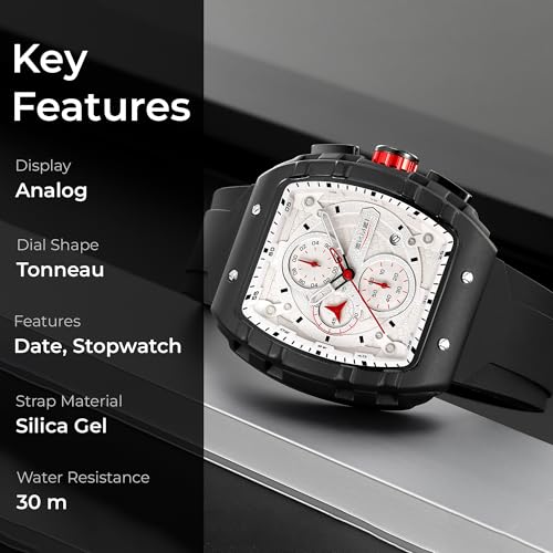 Image of SKMEI Tonneau Analog Watch - Men's Quartz Fashion Sports Watch, Analog Display, 30M Water-Resistant, Stopwatch & Date Function, Durable Zinc Alloy Case - 9341