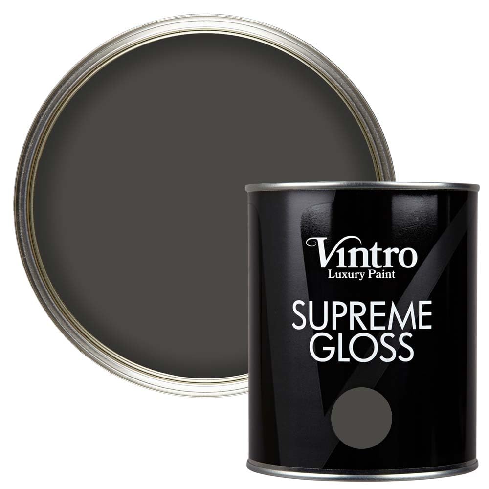 Vintro Paint | Gloss Paint | for Walls | Wood | Trim | Gloss Furniture Paint | Interior & Exterior Use. 1 Litre (Dark Grey - Midnight) — image 1