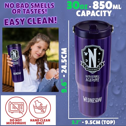 Image of Get Trend Wednesday Tumbler with Straw 30oz Girls Teens Insulated Cup with Lid Handle Travel Mug Cups with Lids for School Sports Gifts for Girls (Purple Wednesday)