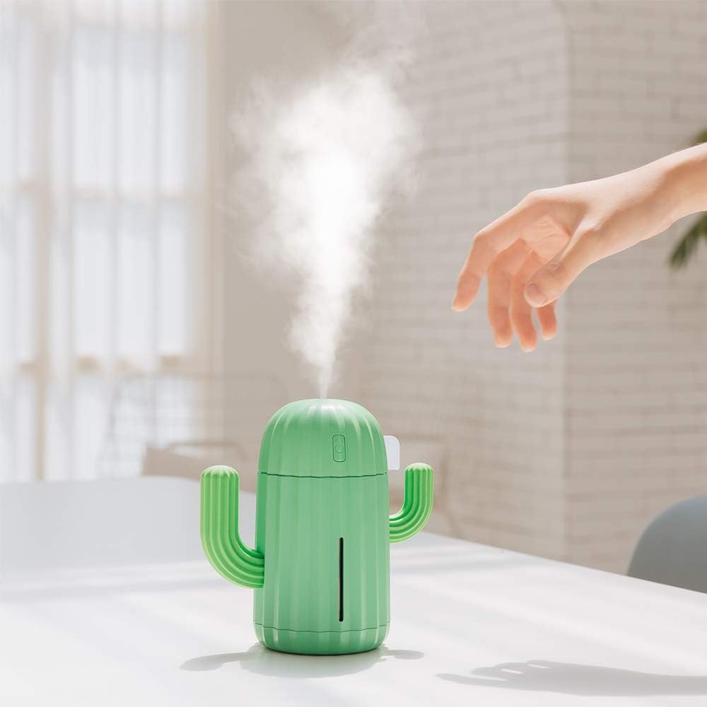 Mini humidificador, Humidificadores de habitación, individual con luz nocturna, Humidificador de aire de cactus portátil para yoga, oficina, spa, dormitorio, habitación de bebé, difusor de gel de sílice solo para agua del grifo 3