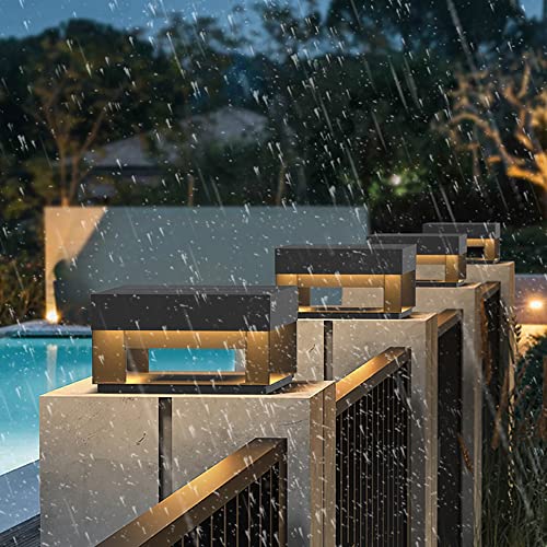 Slawa Solar Post Light Fixture Square Black Solar Modern Post Column Light Outdoor Led Fence Deck Column Cap Lamp Ip65 Waterproof Lantern 3000K Warm Landscape Pillar Light For Yard Garden Pathway Lawn #TOP2