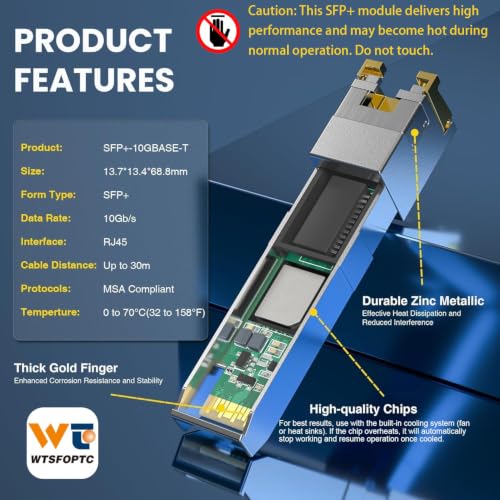 Image of 30m 10Gb SFP+ to RJ-45 Transceiver, 10g Copper SFP+ Ethernet Module CAT6a