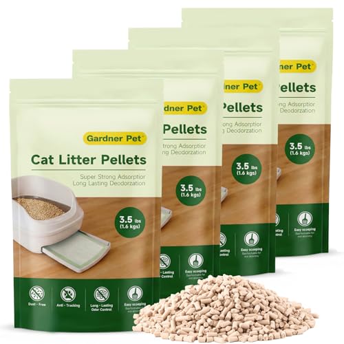 Gardner Pet Cat Litter Pellets Works in Double-Layer Litter Boxes Natural Mineral Formula with Odor Control, Low Dust & Low Tracking, Non-Clumping Cat Litter, Lightweight & Safe(3.5LBS*4)