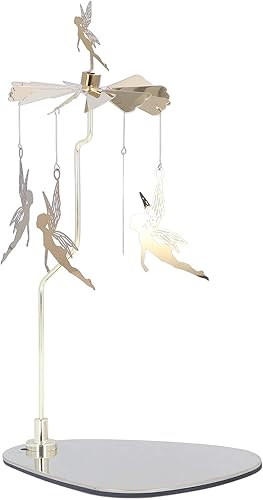 Miniatura 2 de Portavelas giratorio, plato redondo, romántico, europeo, de acero inoxidable, para aromaterapia, portavelas dorado pequeño hada mágica (sin taza de