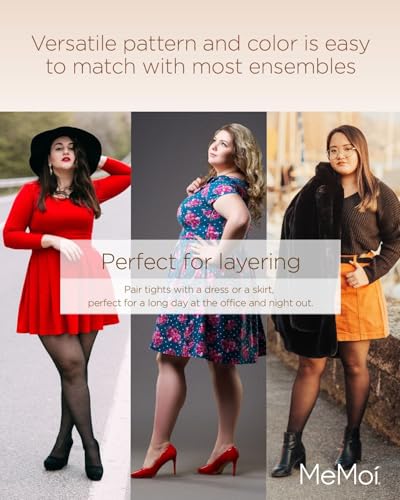 MeMoi Diamond Curvy Plus Size Sheer Tights, Comfortable Compression Control Top Tights for Women - Sizes 1X-7X, Nude-Black, 3X/4X4