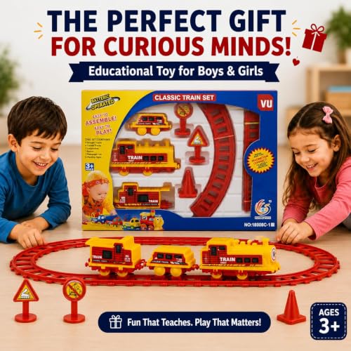 Image of Braintastic Play Train Set for Kids 3+ Years | Battery Operated Toy Train with Track | Colorful Railway Train Set for Boys & Girls | 14-Piece Train Track Toy