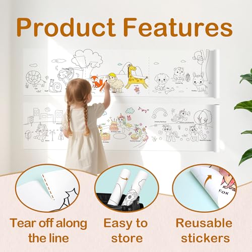 YPLUS Children Drawing Roll, Coloring Paper Roll for Kids, 120 x 11.8 Inch Sticky DIY Painting Drawing Paper Rolls for Toddler, Kids' Gift, Party Activities, Wall Coloring Paper Stickers - Animal — view 5