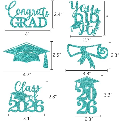 Image of Graduation Centerpiece Sticks 24PCS Glitter Grad Picks Party Table Decor Senior High School College Sign Teal