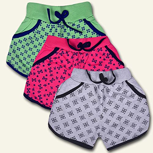 Image of BENAVJI Girl's Regular Fit Printed Cotton Shorts Pack of 3