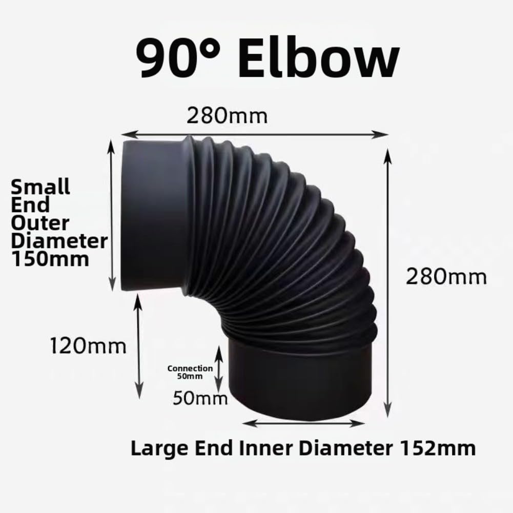 Ofenrohr, Ofenrohr, Rauchrohr, 90 Grad Bogen für Kamin, Edelstahl, hitzebeständig, einfache Installation, Schwarz, 150 mm, 1 Packung