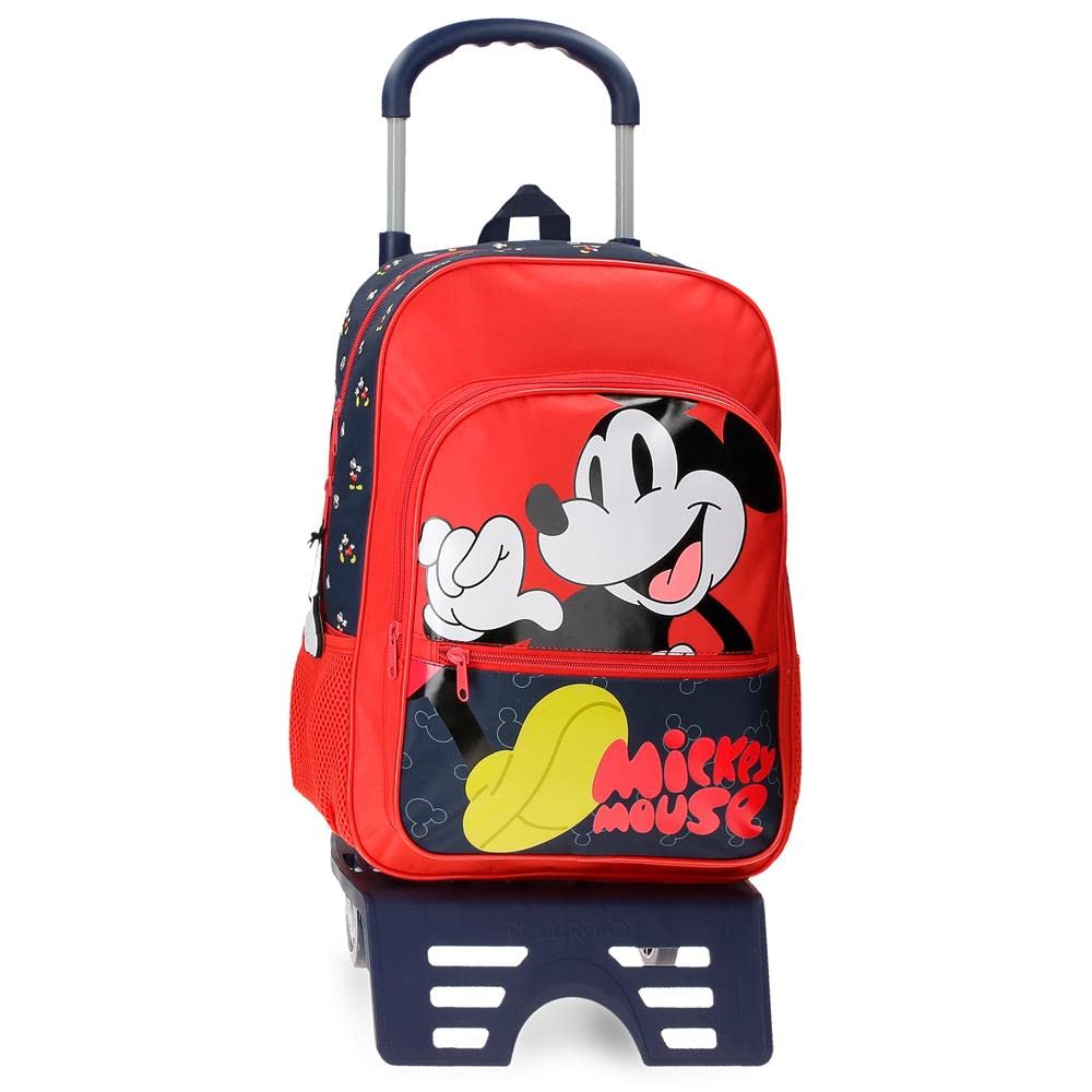 Disney Mickey Mouse Fashion School Backpack with Cart Multicoloured 30 x 38 x 12 cm Microfibre 13.68L, Multicoloured, School Backpack with Cart