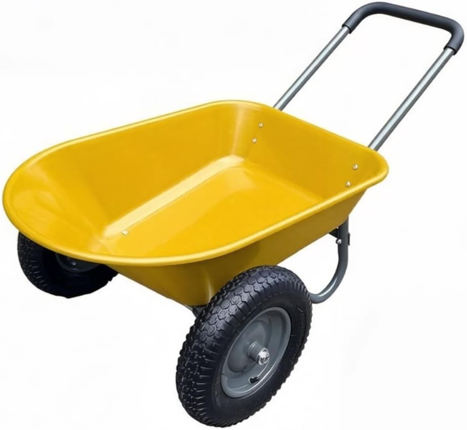 Garden Wheelbarrow, Heavy Duty Utility Garden Cart, Dual-Wheel or Four-Wheel, Backyard Plastic Wheelbarrow Cart with Built-in Stand, for Outdoor Lawn Yard Farm Ranch