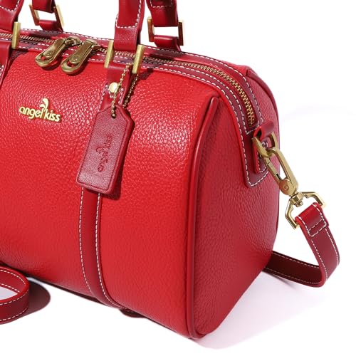 Image of Angel Kiss Women Satchel Purses and Handbags Vegan Leather Boston Barrel Bag Top Handle Shoulder Purse with Crossbody Strap | Vegan Leather