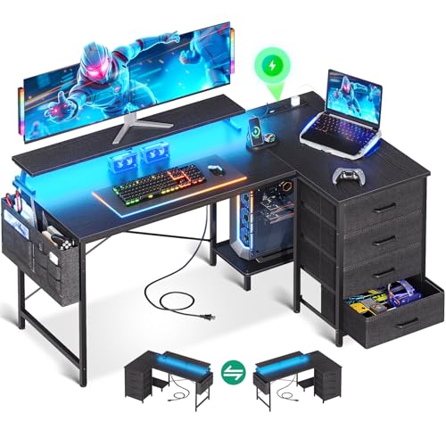 AODK ゲーミングデスク パソコンデスク l字デスク 引き出し&コンセント付き...