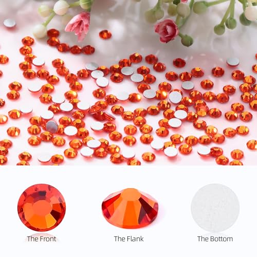 Image of Hyacinth Flatback Rhinestones, Glass Rhinestones for Nail Art and Craft, Glue Fix, Loose Crystal Gemstones(Orange, SS6, 1440pcs, 1.9-2.0mm)