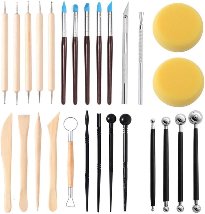 Clay Tool Set 28 Sets of Clay Carving Polymer Clay Sculpture DIY Manual Clay Tools (D 28 Pcs)