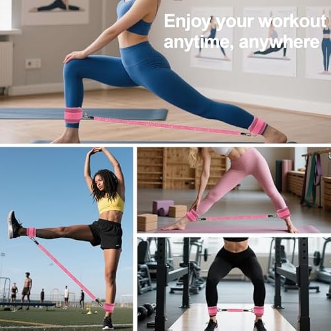 Adjustable Ankle Resistance Bands with Cuffs - 3-Level Booty Bands for Women, Home Gym Equipment for Glutes & Legs Workout, Pilates Yoga Accessories