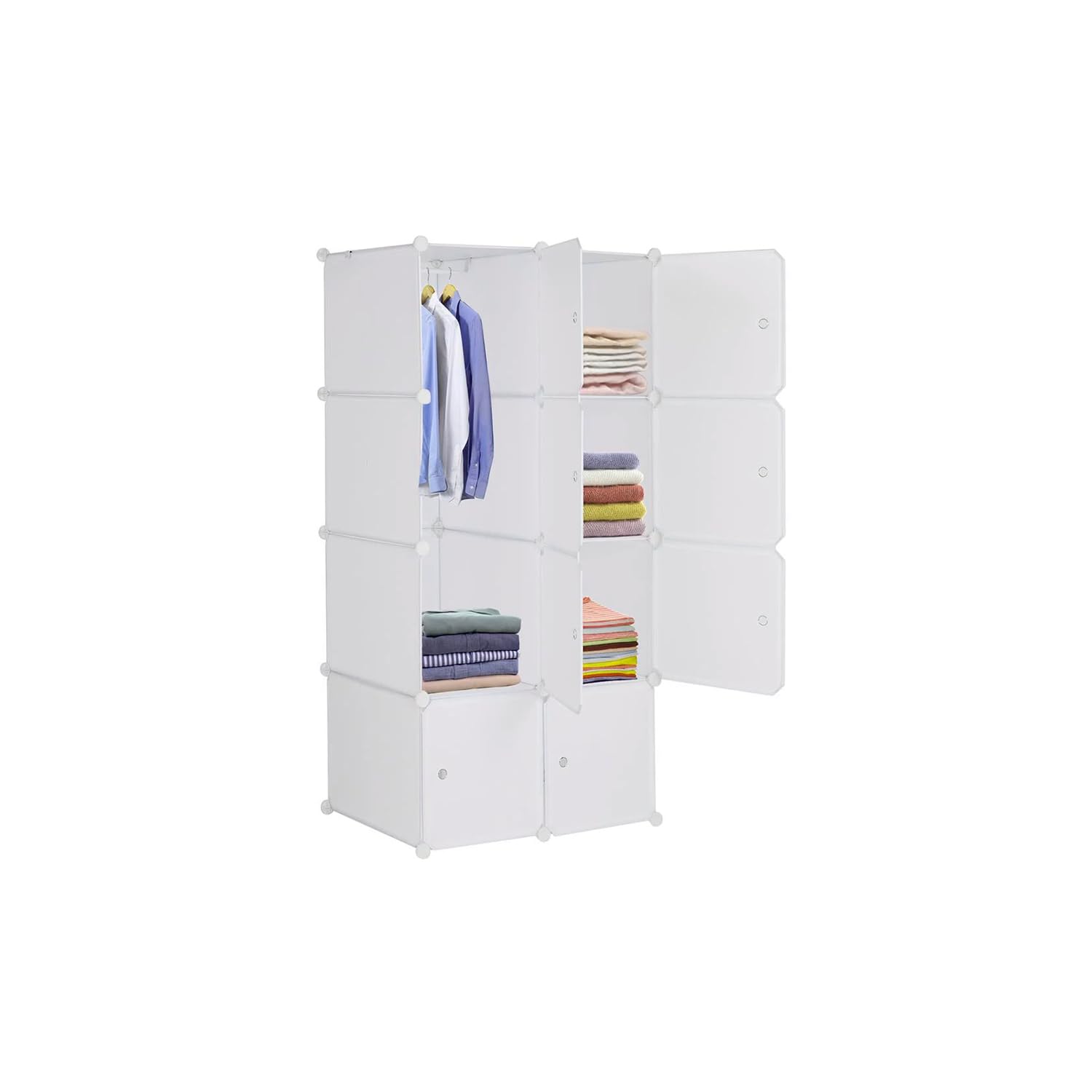 8-Cube DIY (Do It Your self) Plastic Closet Cabinet PP Collapsible Wardrobe with Clothes Rod (White)