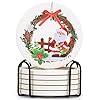 6 Pcs Ceramic Christmas Coasters with Holder Best Absorbent Coasters Gift Round Santa Coasters Drink Coasters Xmas Holiday Cool Cup Coaster Vintage Table Coasters Set Coffee Cup Coasters