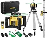 Firecore Green Self-Leveling Rotary Laser Level Kit, Horizontal/Vertical with Plumb Spot, 1969-Foot Range, IP55 Rated, Includes Tripod, Grade Rod, Receiver, 2 Batteries, Carrying Case, and Accessories