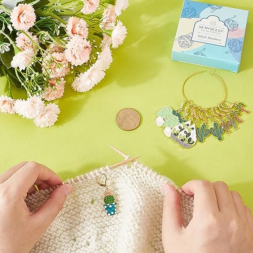 SUNNYCLUE 1 Box 20Pcs Stitch Markers Cute Lobster Clasp Charms Green Plants Cactus Crochet Stitch Marker Removable Knitting Metal Crocheting for Sewing Weaving Knit Threading - Image 3