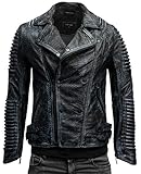  Crone Unique Herren Python Cut Limited Edition Lederjacke Biker Jacke mit Strukturiertem Rindsleder (Black Python - Limited Edition, M)