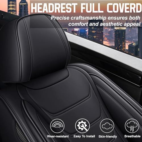Image of Car Seat Covers Fit for Chevrolet Tahoe 1995-2025, Leather Automotive Seat Covers for Trucks, Heavy-Duty Wear Resistant Seat Protectors, Easy to Install, 5 Seats, Black
